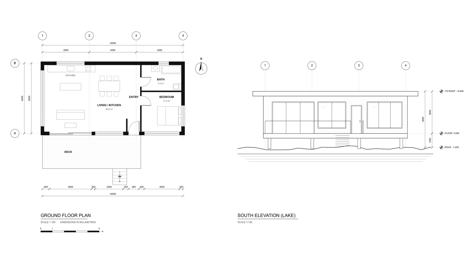 Waterfront plan and elevation